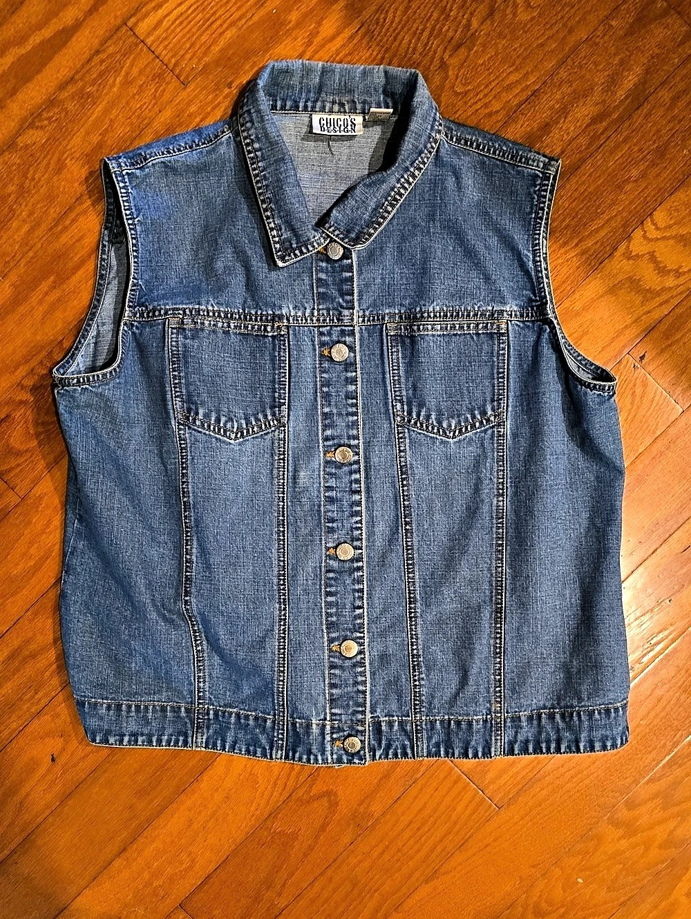 Chico'Small Design Denim Button Front Vest in Blue Size Small